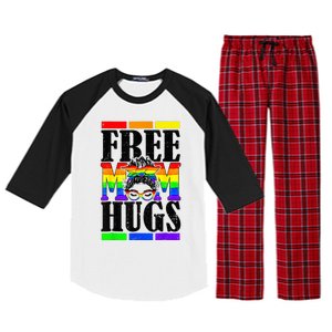 Free Mom Hugs Messy Bun LGBT Pride Month Rainbow Raglan Sleeve Pajama Set