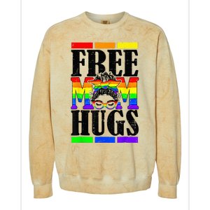 Free Mom Hugs Messy Bun LGBT Pride Month Rainbow Colorblast Crewneck Sweatshirt