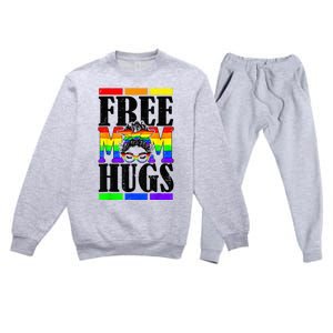 Free Mom Hugs Messy Bun LGBT Pride Month Rainbow Premium Crewneck Sweatsuit Set