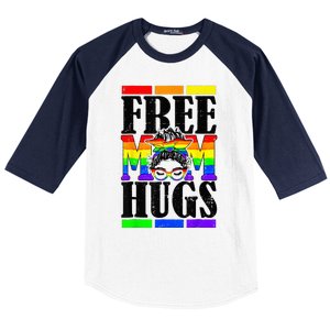 Free Mom Hugs Messy Bun LGBT Pride Month Rainbow Baseball Sleeve Shirt