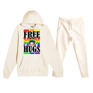 Free Mom Hugs Messy Bun LGBT Pride Month Rainbow Premium Hooded Sweatsuit Set