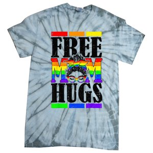 Free Mom Hugs Messy Bun LGBT Pride Month Rainbow Tie-Dye T-Shirt