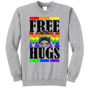 Free Mom Hugs Messy Bun LGBT Pride Month Rainbow Tall Sweatshirt