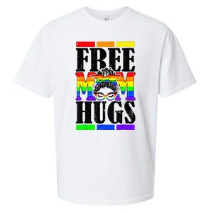 Free Mom Hugs Messy Bun LGBT Pride Month Rainbow Sueded Cloud Jersey T-Shirt