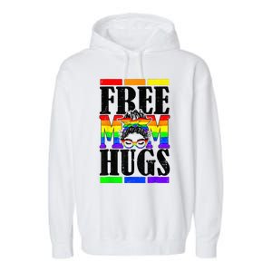 Free Mom Hugs Messy Bun LGBT Pride Month Rainbow Garment-Dyed Fleece Hoodie