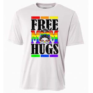 Free Mom Hugs Messy Bun LGBT Pride Month Rainbow Cooling Performance Crew T-Shirt