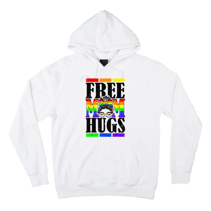 Free Mom Hugs Messy Bun LGBT Pride Month Rainbow Hoodie