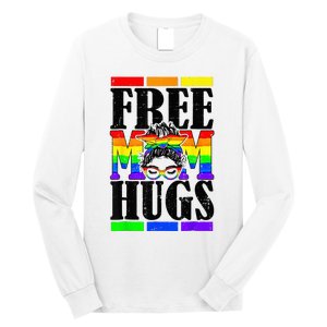 Free Mom Hugs Messy Bun LGBT Pride Month Rainbow Long Sleeve Shirt