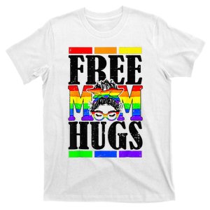 Free Mom Hugs Messy Bun LGBT Pride Month Rainbow T-Shirt