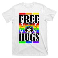 Free Mom Hugs Messy Bun LGBT Pride Month Rainbow T-Shirt