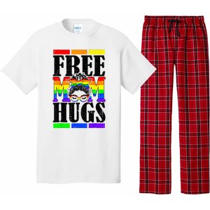 Free Mom Hugs Messy Bun LGBT Pride Month Rainbow Pajama Set