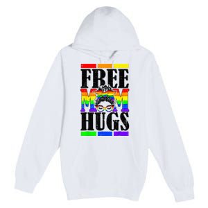 Free Mom Hugs Messy Bun LGBT Pride Month Rainbow Premium Pullover Hoodie