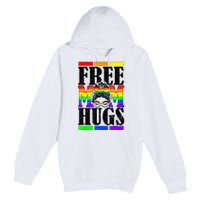 Free Mom Hugs Messy Bun LGBT Pride Month Rainbow Premium Pullover Hoodie