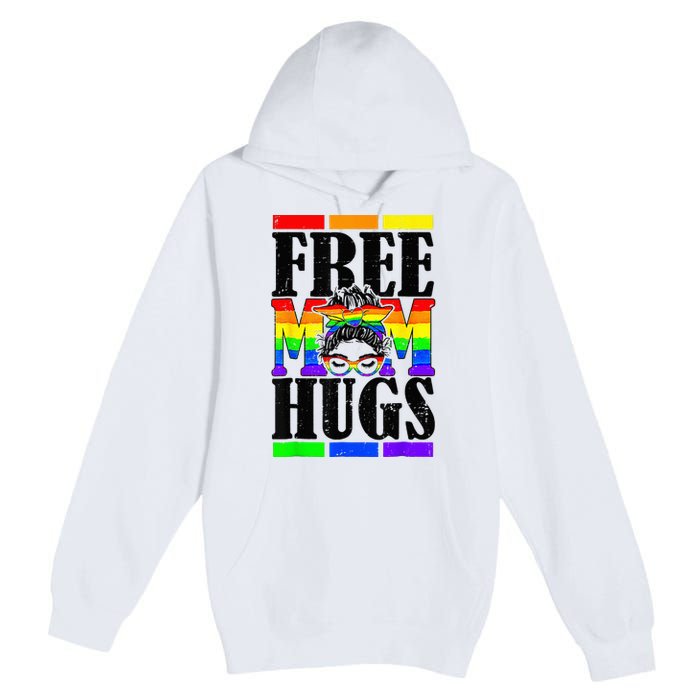 Free Mom Hugs Messy Bun LGBT Pride Month Rainbow Premium Pullover Hoodie