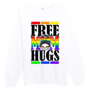 Free Mom Hugs Messy Bun LGBT Pride Month Rainbow Premium Crewneck Sweatshirt