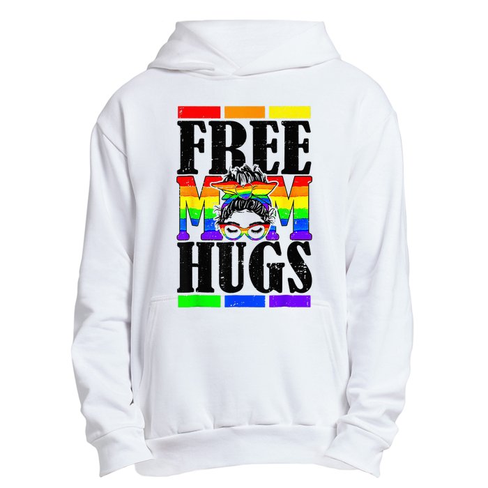 Free Mom Hugs Messy Bun LGBT Pride Month Rainbow Urban Pullover Hoodie