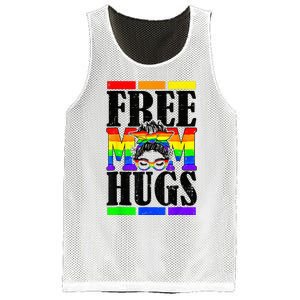 Free Mom Hugs Messy Bun LGBT Pride Month Rainbow Mesh Reversible Basketball Jersey Tank