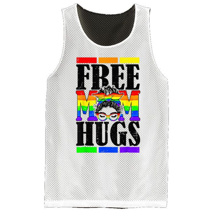 Free Mom Hugs Messy Bun LGBT Pride Month Rainbow Mesh Reversible Basketball Jersey Tank