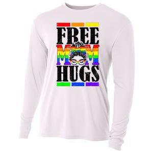 Free Mom Hugs Messy Bun LGBT Pride Month Rainbow Cooling Performance Long Sleeve Crew