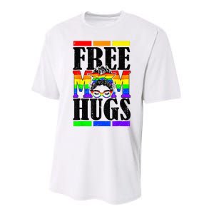 Free Mom Hugs Messy Bun LGBT Pride Month Rainbow Performance Sprint T-Shirt