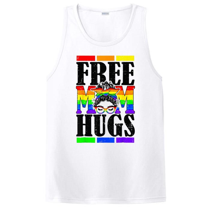 Free Mom Hugs Messy Bun LGBT Pride Month Rainbow PosiCharge Competitor Tank