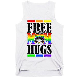 Free Mom Hugs Messy Bun LGBT Pride Month Rainbow Tank Top