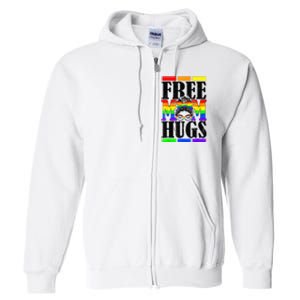 Free Mom Hugs Messy Bun LGBT Pride Month Rainbow Full Zip Hoodie