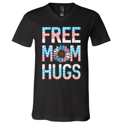 Free Mom Hugs Pride Lgbt Daisy Flower Hippie V-Neck T-Shirt