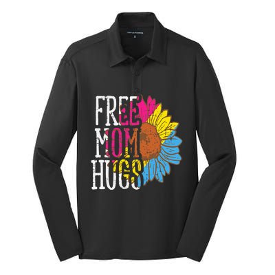 Free Mom Hugs Pansexual Sunflower Pan Pride Flag LGBTQ Silk Touch Performance Long Sleeve Polo