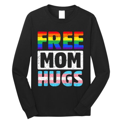 Free Mom Hugs Groovy Rainbow Heart LGBT Flag Pride Month Long Sleeve Shirt