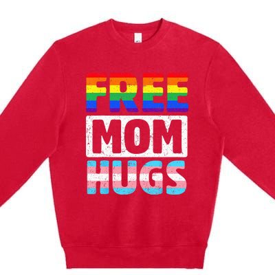 Free Mom Hugs Groovy Rainbow Heart LGBT Flag Pride Month Premium Crewneck Sweatshirt