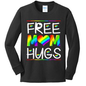 Free Mom Hugs Rainbow Heart LGBT Pride Month Kids Long Sleeve Shirt