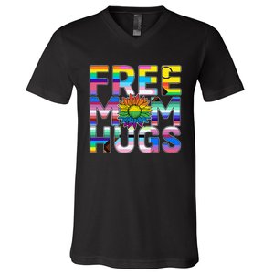 Free Mom Hugs Lgbt Pride Mom Daisy Flower Lesbian Mother Day V-Neck T-Shirt