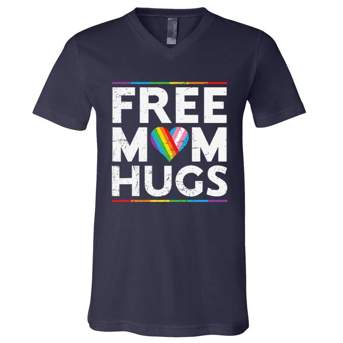 Free Mom Hugs Lgbt Pride Parades Rainbow Transg Flag V-Neck T-Shirt