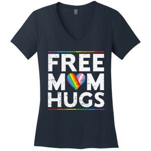 Free Mom Hugs Lgbt Pride Parades Rainbow Transg Flag Women's V-Neck T-Shirt