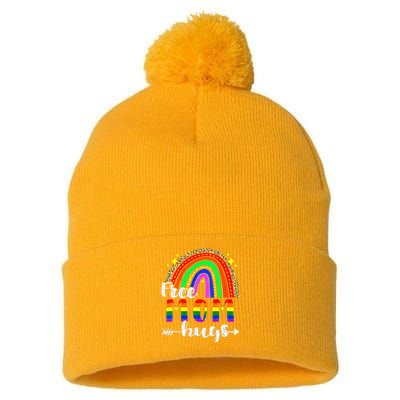 Free Mom Hugs Leopard Rainbow Flag LGBT Pride Month Pom Pom 12in Knit Beanie