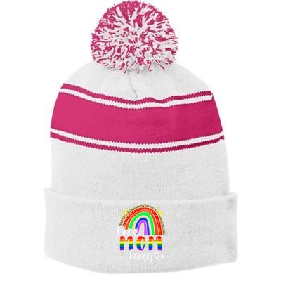 Free Mom Hugs Leopard Rainbow Flag LGBT Pride Month Stripe Pom Pom Beanie