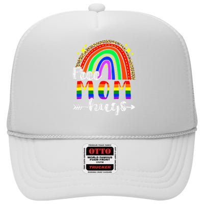 Free Mom Hugs Leopard Rainbow Flag LGBT Pride Month High Crown Mesh Back Trucker Hat