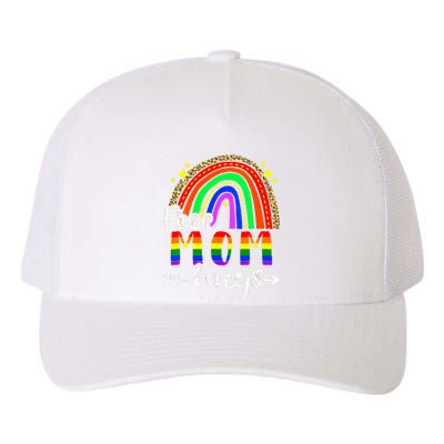 Free Mom Hugs Leopard Rainbow Flag LGBT Pride Month Yupoong Adult 5-Panel Trucker Hat