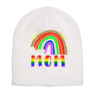 Free Mom Hugs Leopard Rainbow Flag LGBT Pride Month Short Acrylic Beanie