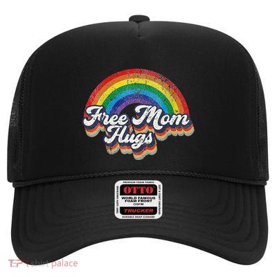 Free Mom Hugs Rainbow Heart Lgbt Flag Lgbt Pride Month High Crown Mesh Back Trucker Hat