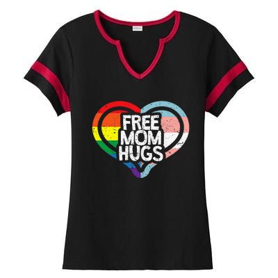 Free Mom Hugs Rainbow Pride Ladies Halftime Notch Neck Tee