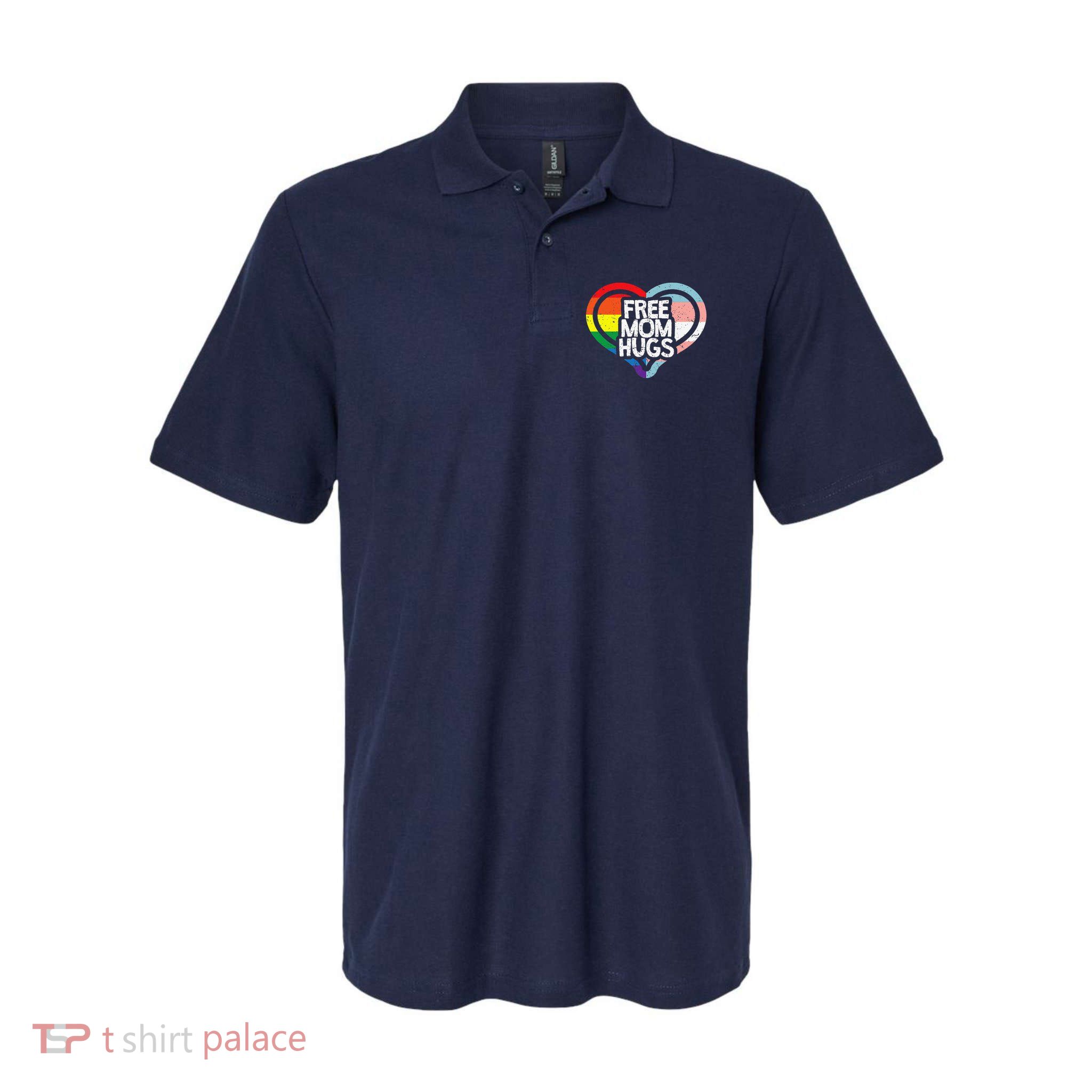 Free Mom Hugs Rainbow Pride Polo