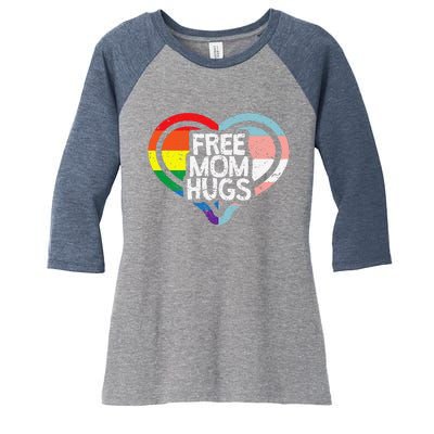 Free Mom Hugs Rainbow Pride Women's Tri-Blend 3/4-Sleeve Raglan Shirt