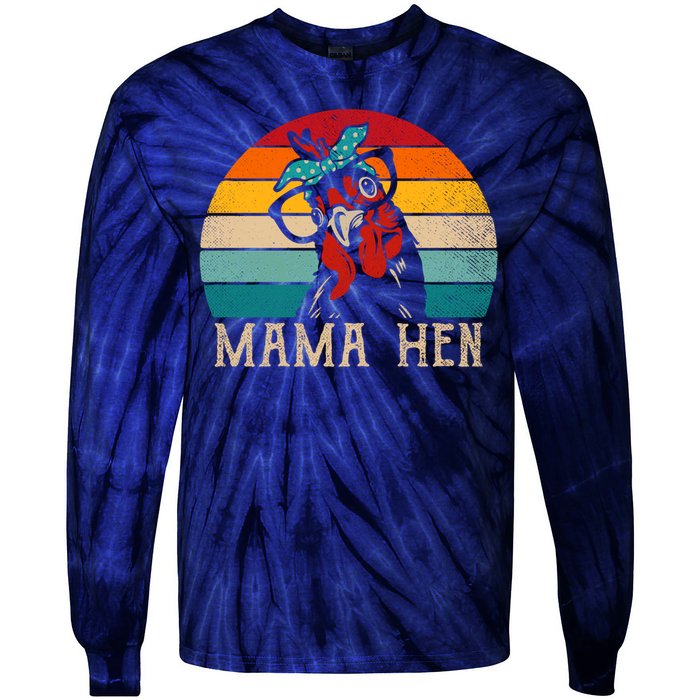 Funny Mama Hen 80s Vintage Retro Chicken Mom Mother Tie-Dye Long Sleeve Shirt