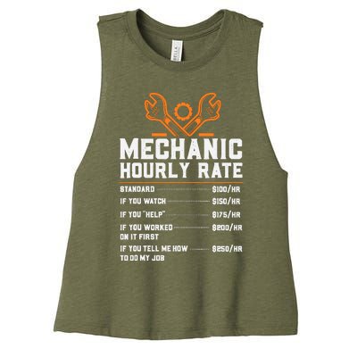 Funny Mechanic Hourly Rate Labor Rates Women's Racerback Cropped Tank