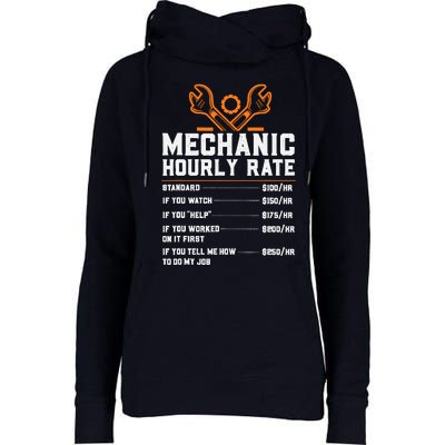 Funny Mechanic Hourly Rate Labor Rates Womens Funnel Neck Pullover Hood