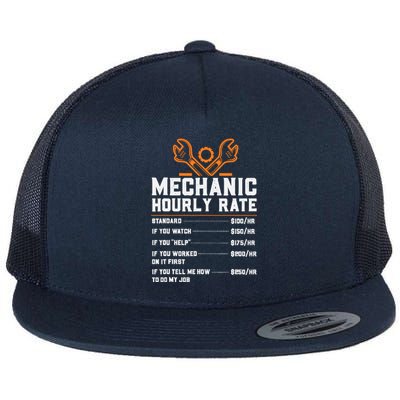 Funny Mechanic Hourly Rate Labor Rates Flat Bill Trucker Hat