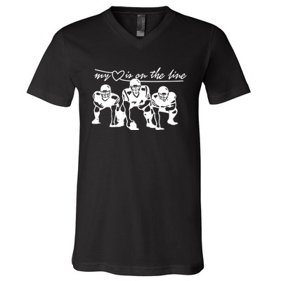 Football My Heart Is On The Line Offensive Lineman V-Neck T-Shirt