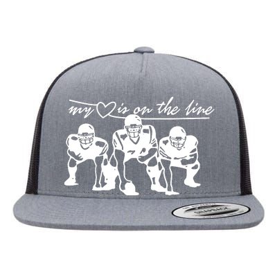 Football My Heart Is On The Line Offensive Lineman Flat Bill Trucker Hat